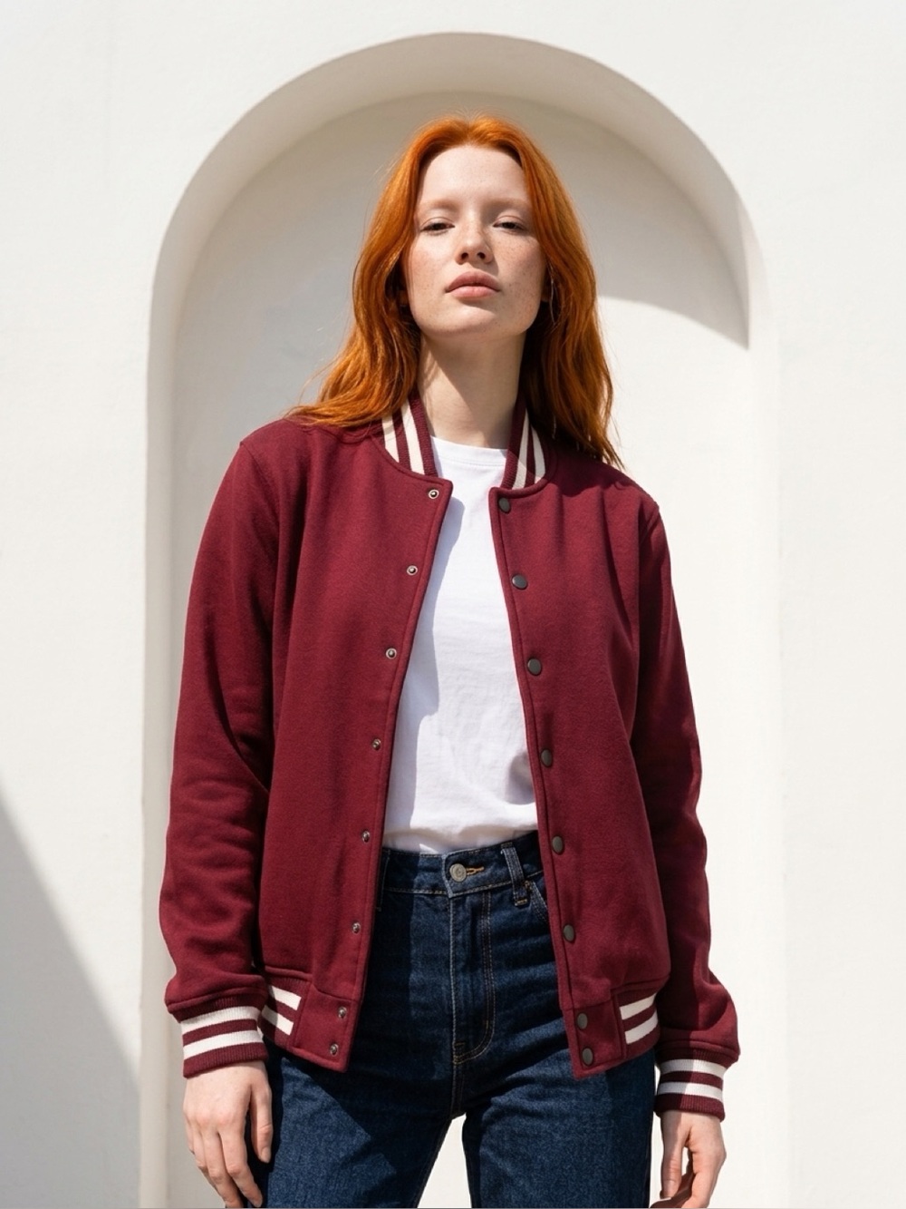 American Apparel Varsity Jacket Size Medium Burgundy Casual, Snap on
